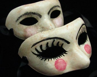 Dollfaced Couple Masks, male/female paired faux porcelain baby doll faced paper mache masquerade masks