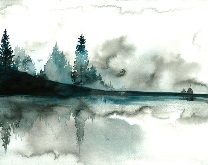 Beyond the Pines, print from original watercolor illustration by Jessica Durrant