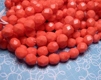 Bright Coral 6mm Firepolish Beads - 20pc