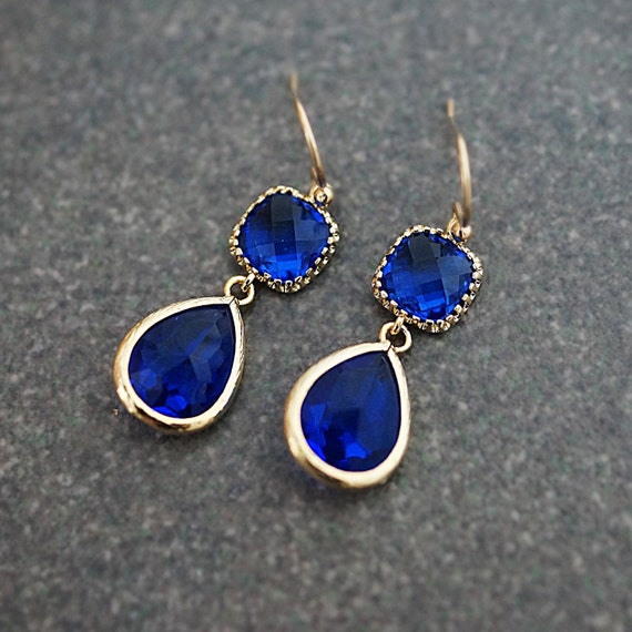 Cobalt Blue Glass Dangle Earrings Drop Earrings Royal Blue