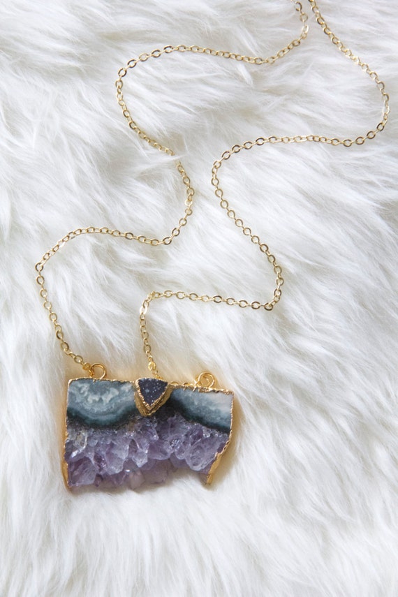 Items similar to Amethyst Geode Slice Necklace on Etsy
