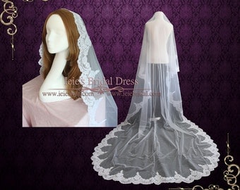 Cathedral Mantilla Drop Veil | Lace Wedding Veil | Lace Bridal Veil | Ivory Wedding Veil | Bridal Veil | Cathedral Veil | VG1002
