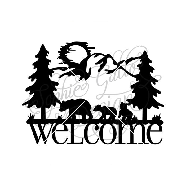 Download Welcome sign Bear Family SVG DXF digital download files for