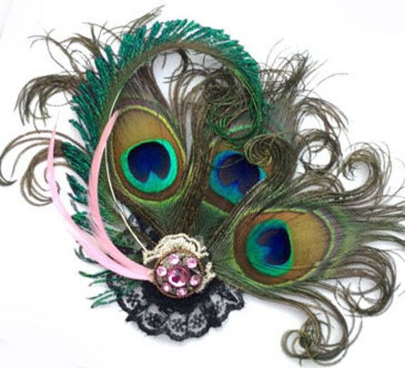 Peacock feather hair clip