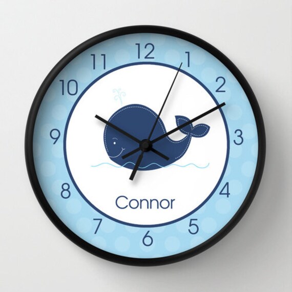 Navy Blue Little Whale Nautical Nursery 10inch Wall Clock