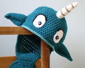 Narwhal Hat, Crochet Beanie, Whale, Fish, Winter Hat, Children's Clothing, Men, Women, Boys, Girls, Holiday Gift, Halloween Costume, Fun Hat