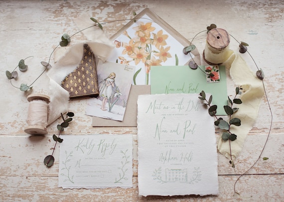 Rustic Chic calligraphy Letterpress Wedding Invitation, Spring wedding