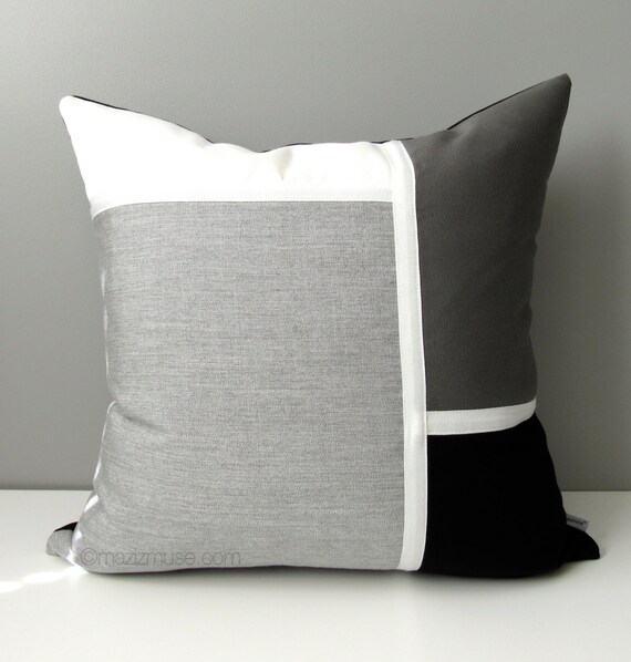 Black White & Grey OUTDOOR Pillow Cover Modern Gray by Mazizmuse