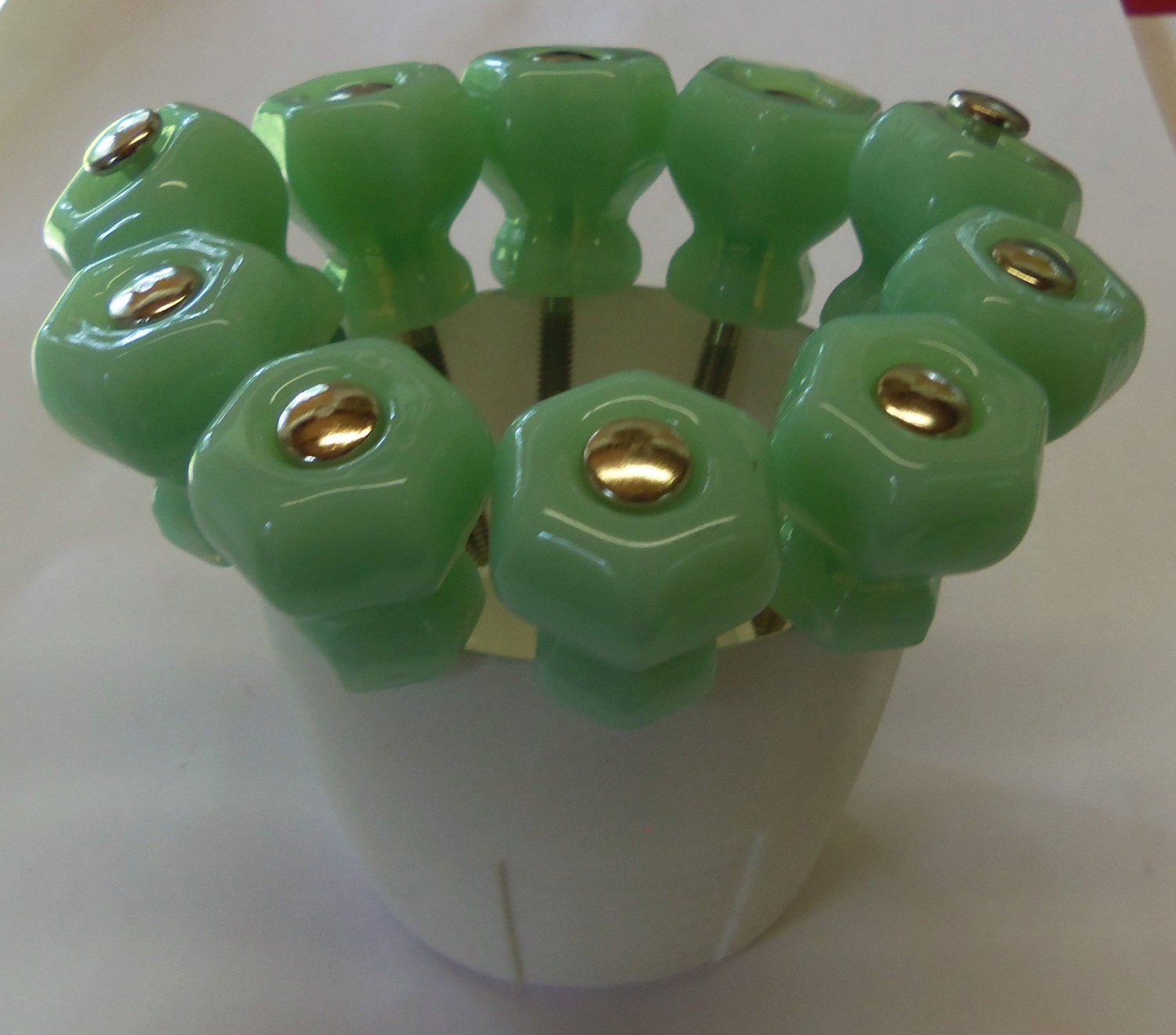 FREE SHIPPING 10 Glass Knobs Jadeite Jadite Milk Green 1