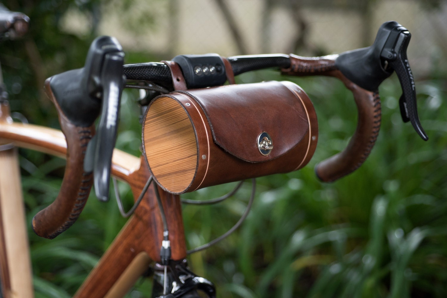 Handlebar Bag Leather Bicycle Barrel Bag by WalnutStudiolo