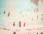 Tulum Vacation // Large Photography Oversized Print for Modern Beach House // Beach Scene with Aquamarine Ocean and Soft Pastel Peach Beach