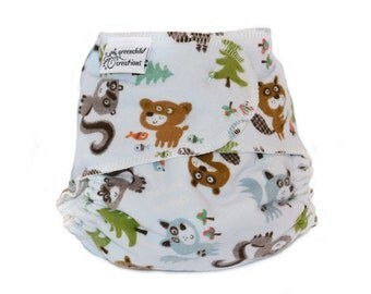 Forest Creatures One Size Fitted Cloth Diaper - Add Snaps, Hook and Loop, or Pins