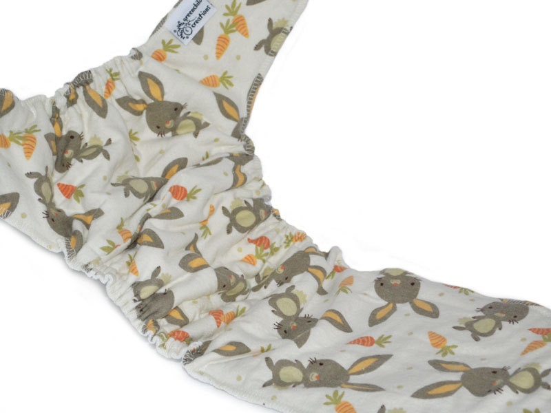 Bunny Rabbit One Size Cloth Diaper Fitted Flannel Diaper