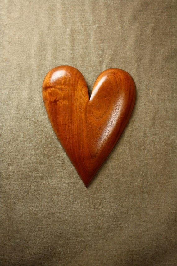 Carved wooden Valentine heart wall hanging by TreeWizWoodCarvings