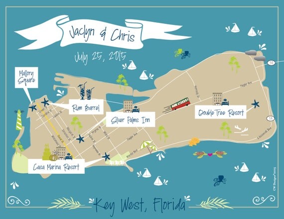 Custom Beach Wedding Map with Itinerary Wedding Directions