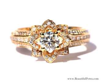 unique flower rose diamond engagement or right hand ring 200 carat 14k yellow gold - Rose Wedding Ring unique flower rose diamond engagement or right hand ring 200 carat 14k yellow gold - Rose Wedding Ring