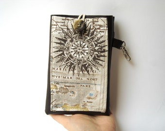Wind rose map Kindle Paperwhite case, gift for him, gift for dad, brown faux leather e-reader cover with lobster clasp and pocket