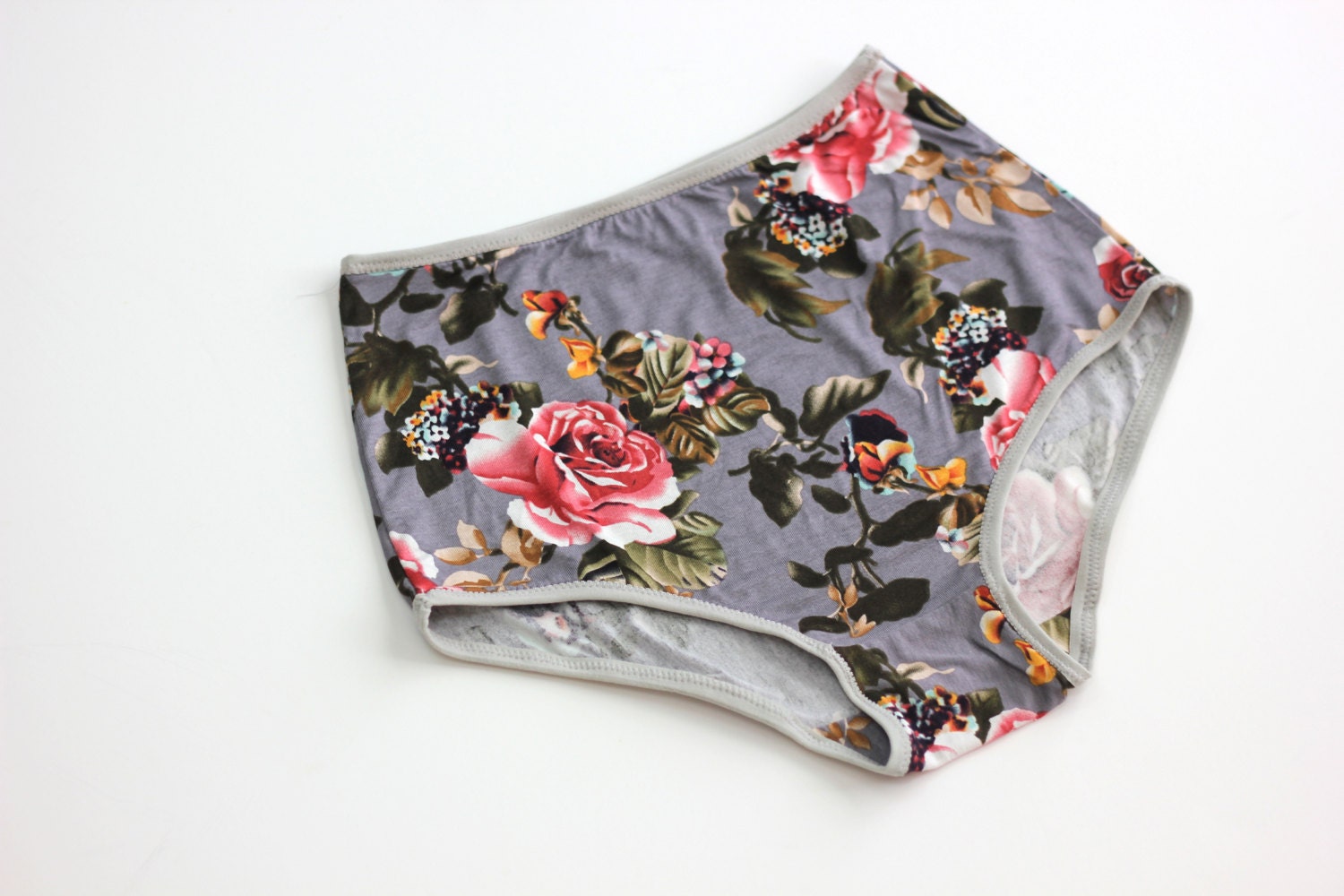 Grey Floral High Waist Underwear Hipster Flower Print 1933