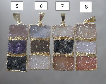Reduced from 18.50, Natural Agate Drusy Druzy Geometric Design Gold Edged Pendant - Sale - J15-R - choose the one you like
