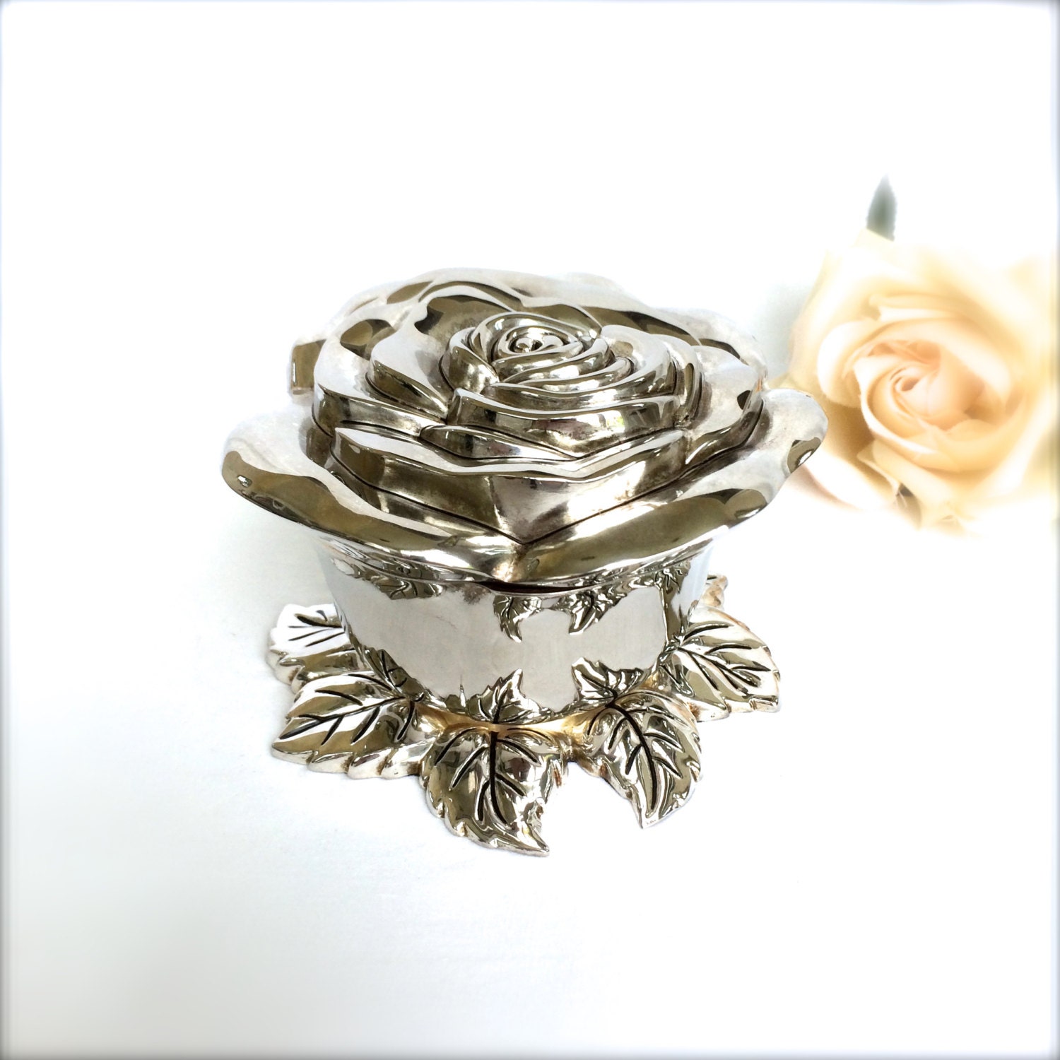 Silver Rose Jewelry Box Godinger Rose silver by EllasAtticVintage