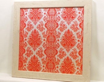 Wall Decor, Magnet Board, Dry Erase Board, Magnetic Memo Board, Framed Bulletin Board, Makeup Board, Coral Damask Design, includes magnets