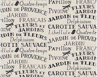 Jardin de Provence from Windham Fabrics - Full or Half Yard Black Words on Cream - Francais, Papillon, Fleurs et Jardins