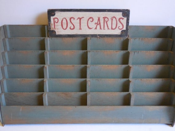 Vintage Postcard Display rack Card shelves Slots Wood