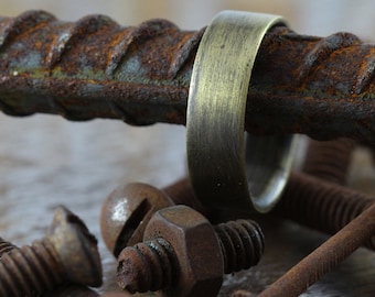 Mens Wedding Band Gold Oxidized Brass Plain Mens Rings Personalized