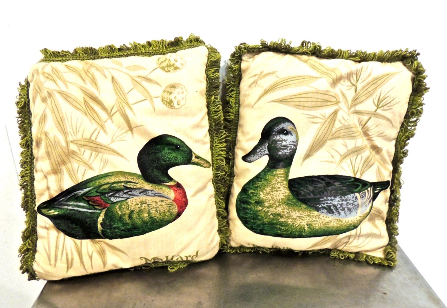 vintage duck throw pillows 1970s fringed duck pillows by mkmack