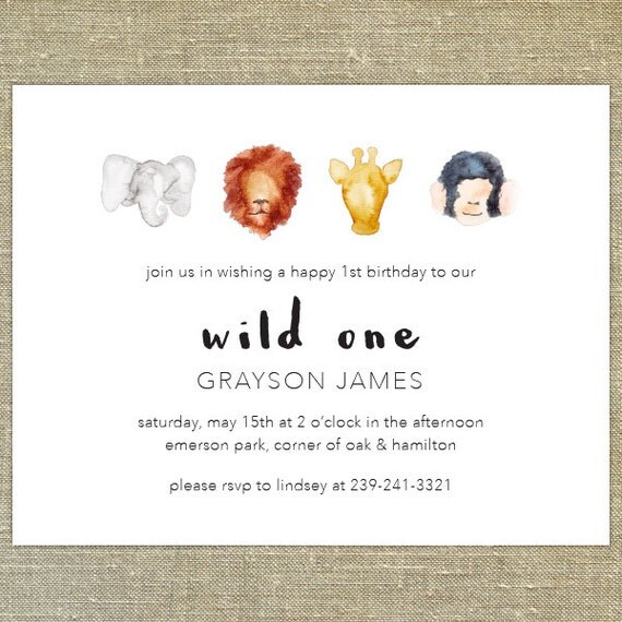Wild One First Birthday invitations safari watercolor 20 w/