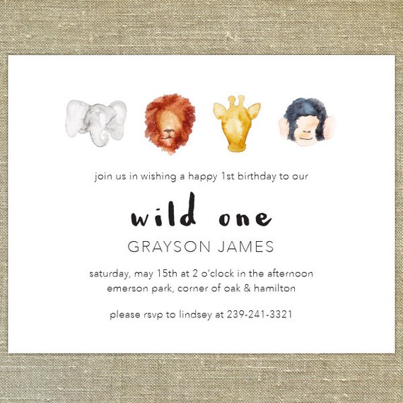 Download Wild One First Birthday invitations safari watercolor 20 w/