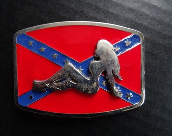 Vintage Trucker Chick Belt Buckle Silver