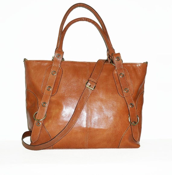 Caramel-Brown Leather Tote Boho chic Handbag by ChicLeather