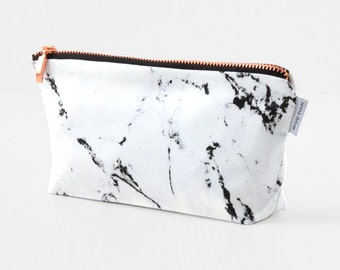 MARBLE bag // white marble makeup bag pouch case rose gold copper zipper black marble made by renna deluxe