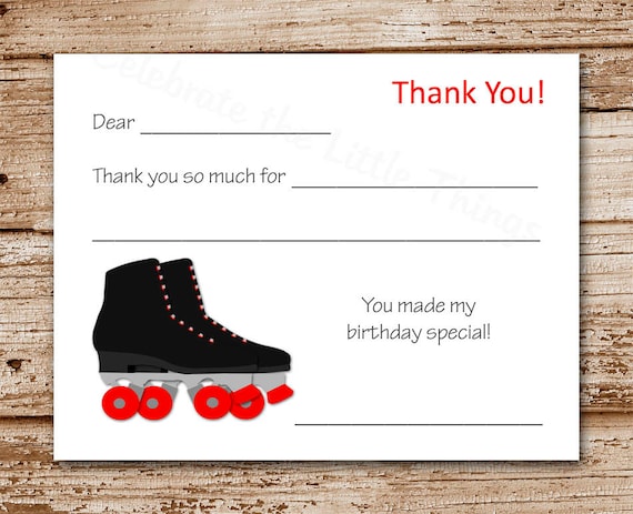 PRINTABLE Roller Skate Thank You Cards for by DIYCelebrateShoppe