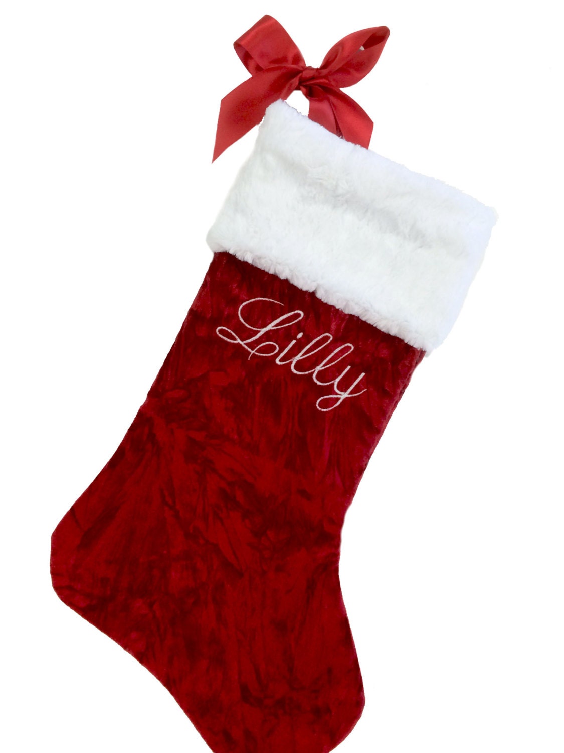 Personalized Traditional Christmas Stocking Red Velvet and