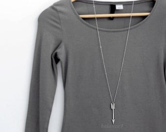 Gift Arrow Necklace, long arrow jewelry, large arrow pendant necklace, Antique silver charm, layering archer necklace, by balance9