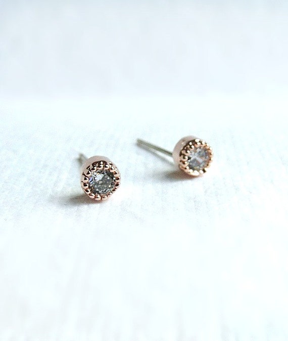 SALE Small round diamond stud earrings gold fill by laplumeblanche