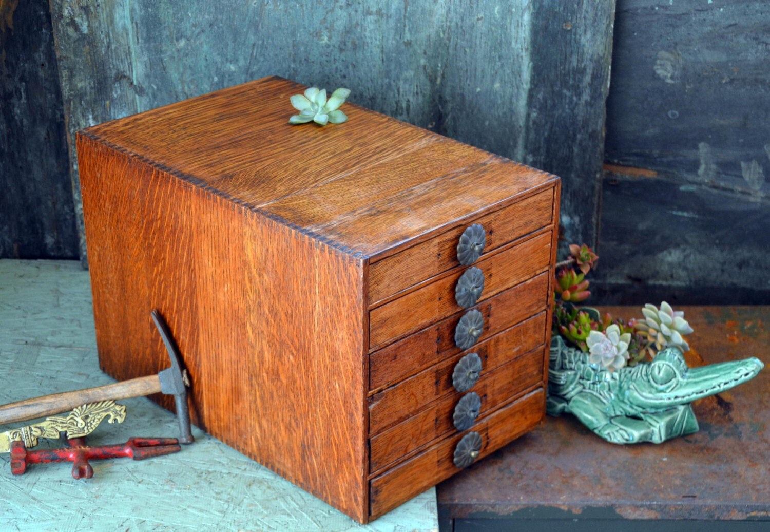 Antique Wooden Dovetail Organizer / Legal Flat File / Card
