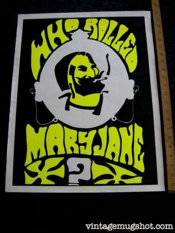 Zig Zag Man 1960's Large Black Light Poster Who Rolled