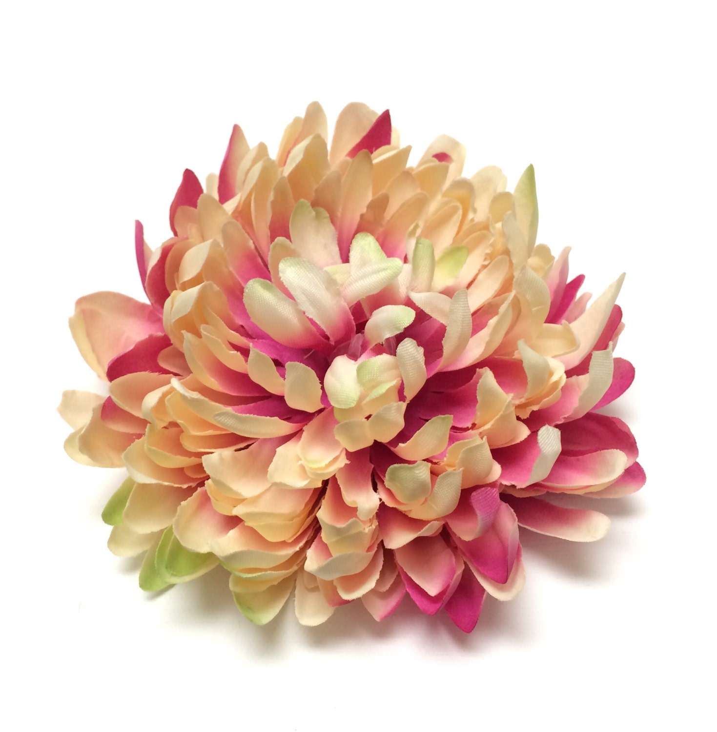 Silk Flowers One Jumbo CREAM PINK Mum on a CLIP 5.5 Inches