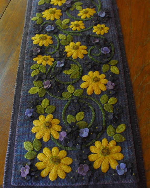 Autumn fall wool applique wall hanging by HorseAndBuggyCountry