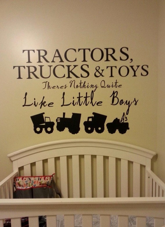 Baby boy nursery wall decal vinyl decal tractor construction