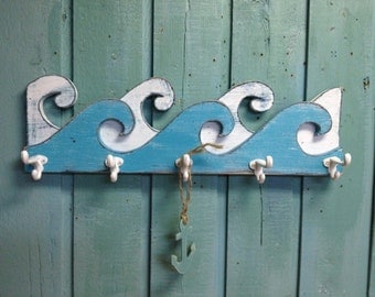 Waves Coat Rack Hook Rack Sign Wall Beach House Nautical Decor by CastawaysHall - 30 Inch