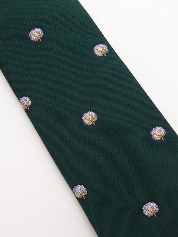 Vintage 80s Skinny Tie Necktie Dark Green Cotton Boll Design