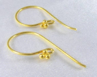 2 Bali 22k Gold Vermeil Fishhook Earring Wires - 1 pair jewelry earring findings