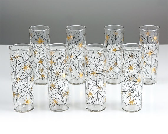 Vintage Atomic Tom Collins Glasses Set Of Eight By Retroburgh