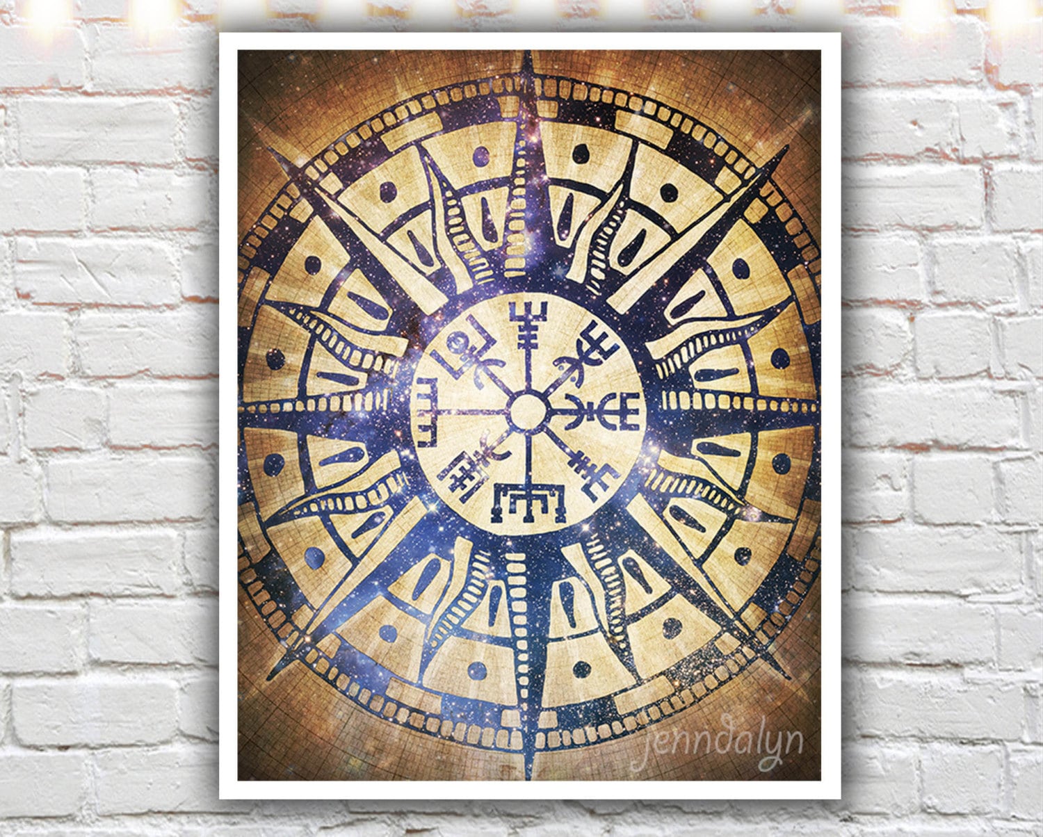 vegvísir icelandic design viking compass rose print