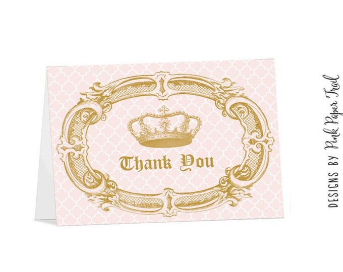 Princess Party Thank You Card, Instant Download, Print Your Own