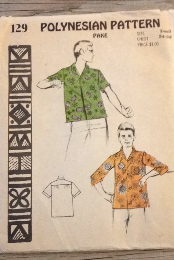 RARE Polynesian Sewing Pattern Pake 129 Mens Hawaiian Shirt